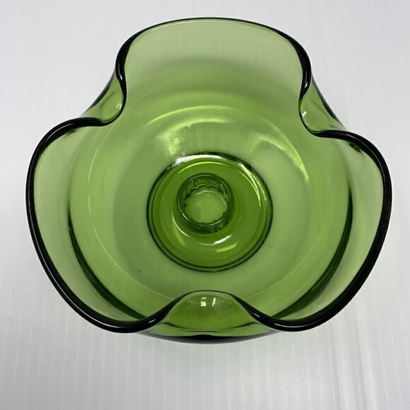 Taper Candle Holder Green Pinched Art Glass Vintage Mid Century Modern - Picture 8 of 8